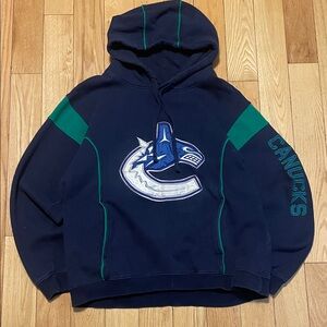 Navy Crewneck Hoodie with Green Accents - Canucks Inspired Men's Sweater